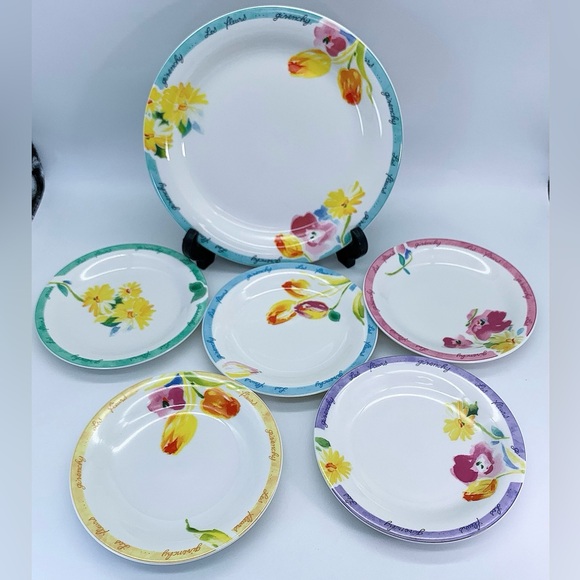 Givenchy Porcelain 6Pcs Colourful Floral Design Set Plates - Picture 2 of 14